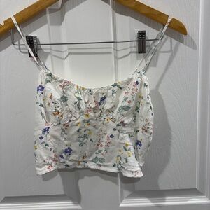 La Hearts White Floral Spaghetti-Strap Crop Top